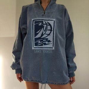 Vintage Lake Tahoe Denim Quarter Zip Pullover Jacket